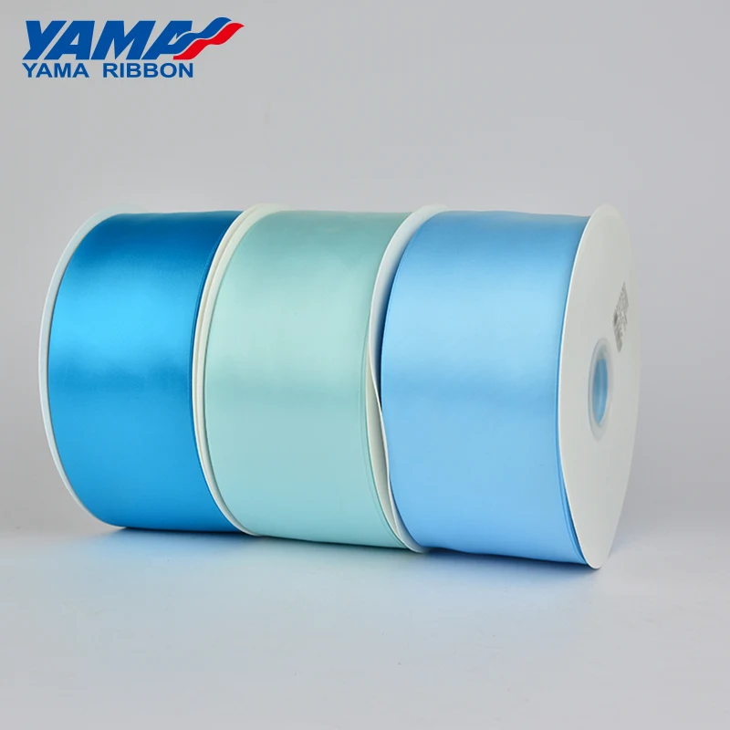 Yama Silk Satin Ribbon Factory Wholesale 3 Inch 75mm Single Face Smooth Blue RIBBONS 100% Polyester Solid Color