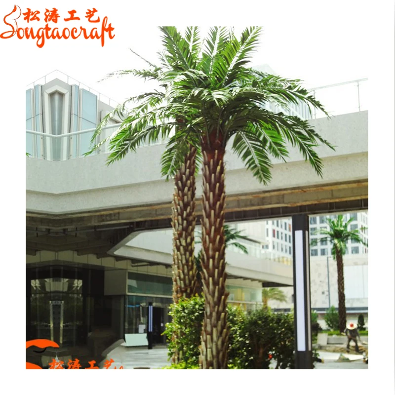 Plastic artificial royal sliver date palm tree plants dubai fake steel palm tree fabric leaves egypt for sale outdoor