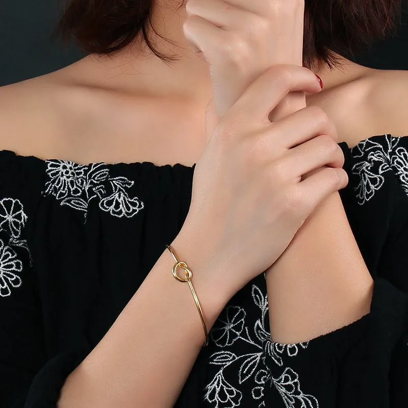 Fashion women jewelry stainless steel wire bangle 18k gold cuff knot bangle bracelet