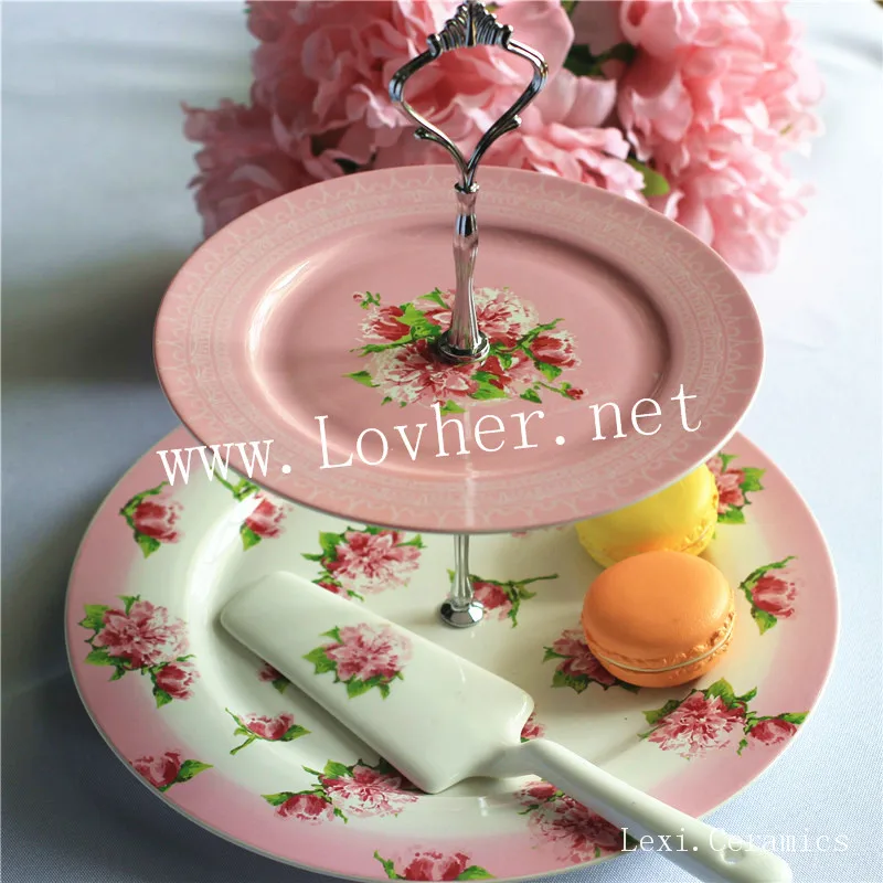 Fine China Wholesale 2 Tier Round Porcelain Cake Plate Ceramic Cake Stand For Home,Hotel , Restaurant, Wedding