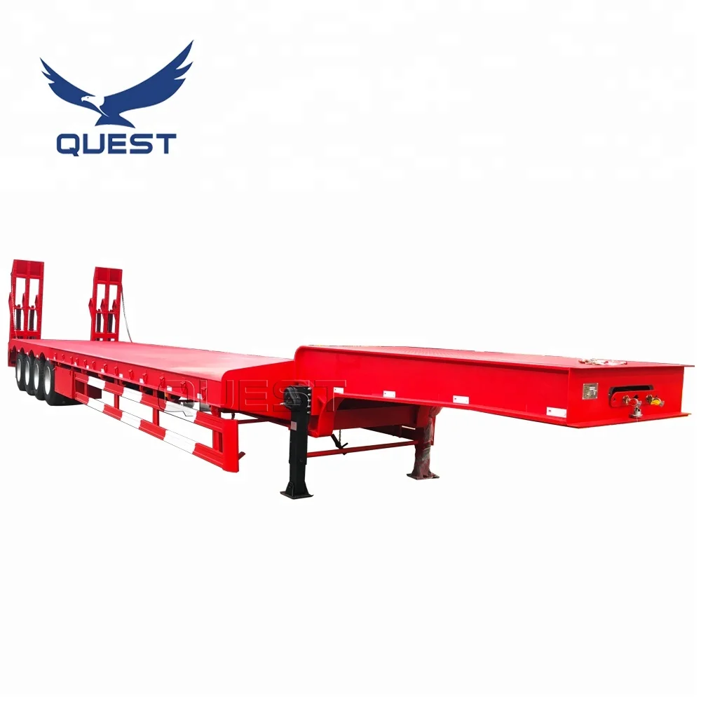 QUEST 50-80 Tons Low Bed Low Loaders Extendable Low Flatbed Semi Trailer 4 Axles Rear Loading Lowbed Trailer