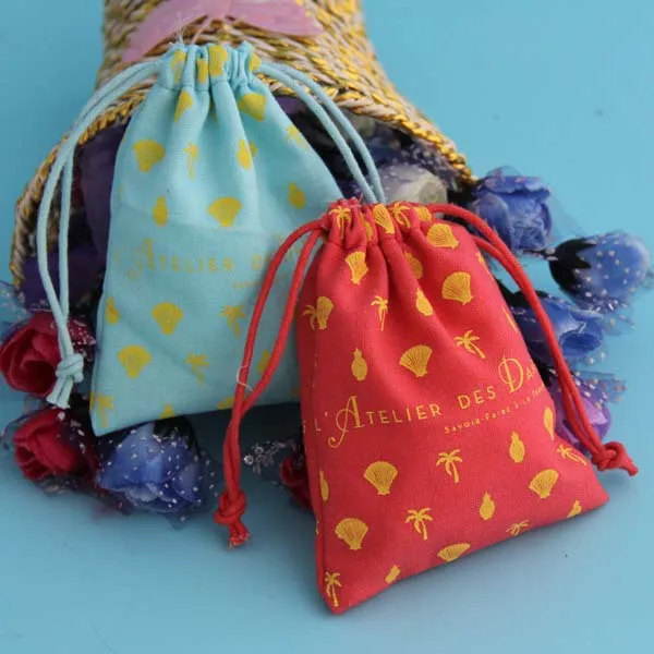 Small drawstring cloth cotton linen bag with logo