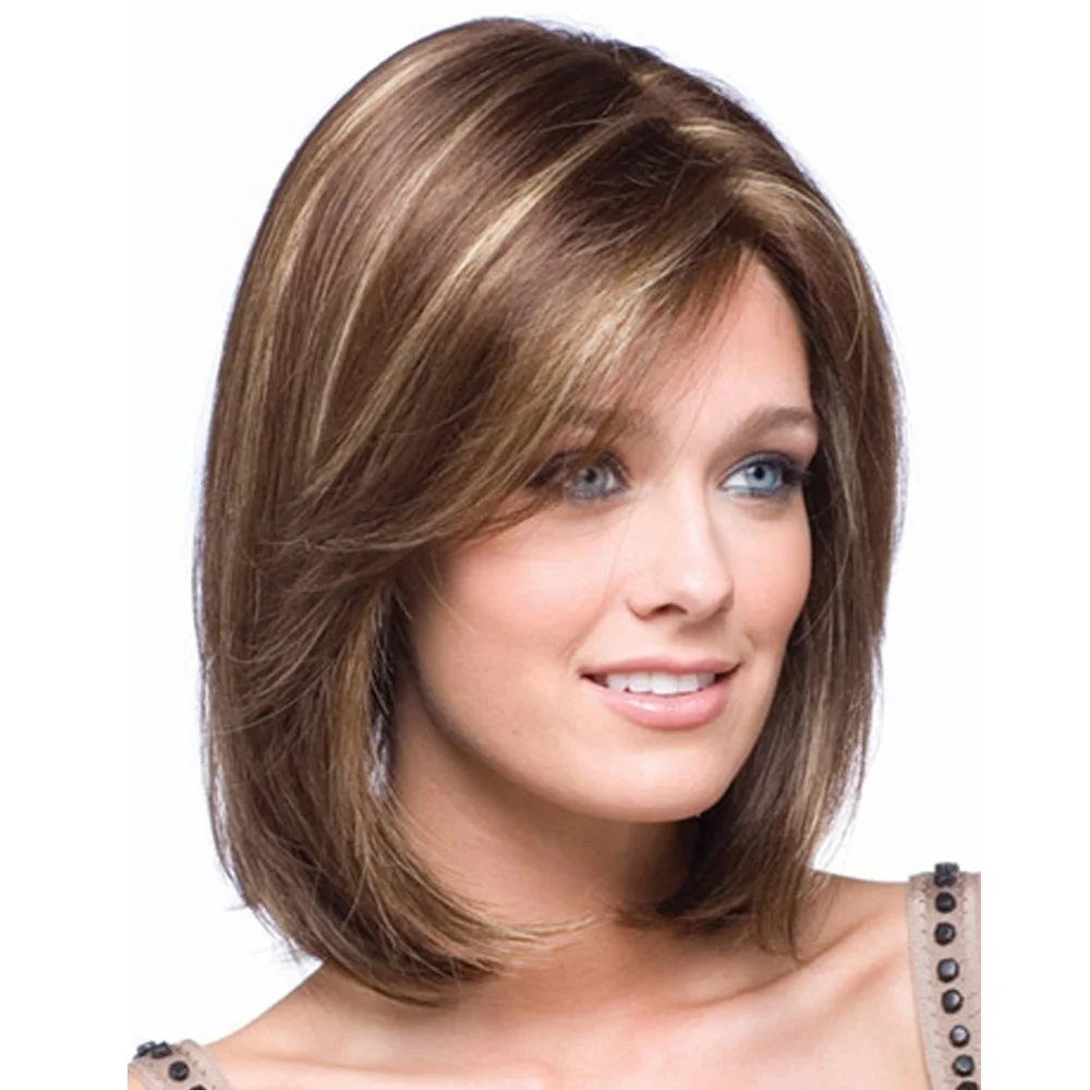 YIMANEILI Bobo Head Synthetic Wig Medium Wigs Natural Straight golden Hair synthetic hair wig  for Women