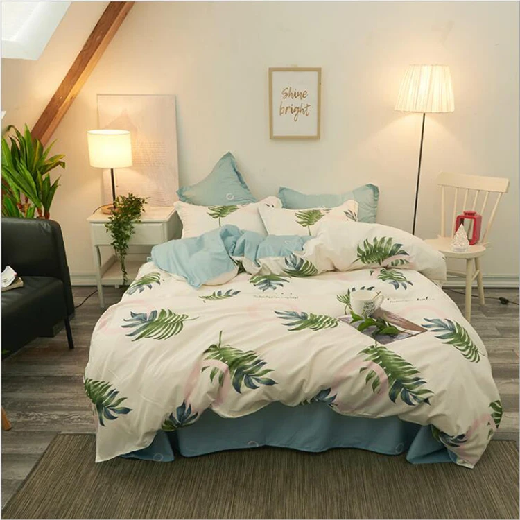 Factory Direct Sale Tropical Rain Forest Style Small Fresh Cotton-Like Four Pieces Bedding Sets