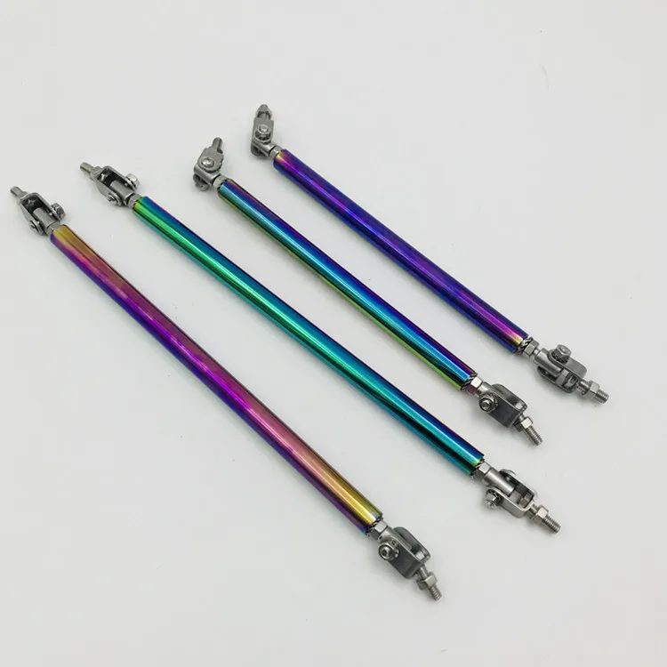 Neo chrome Universal Adjustable Front Bumper Lip Splitter Strut Rod Tie Support Bar