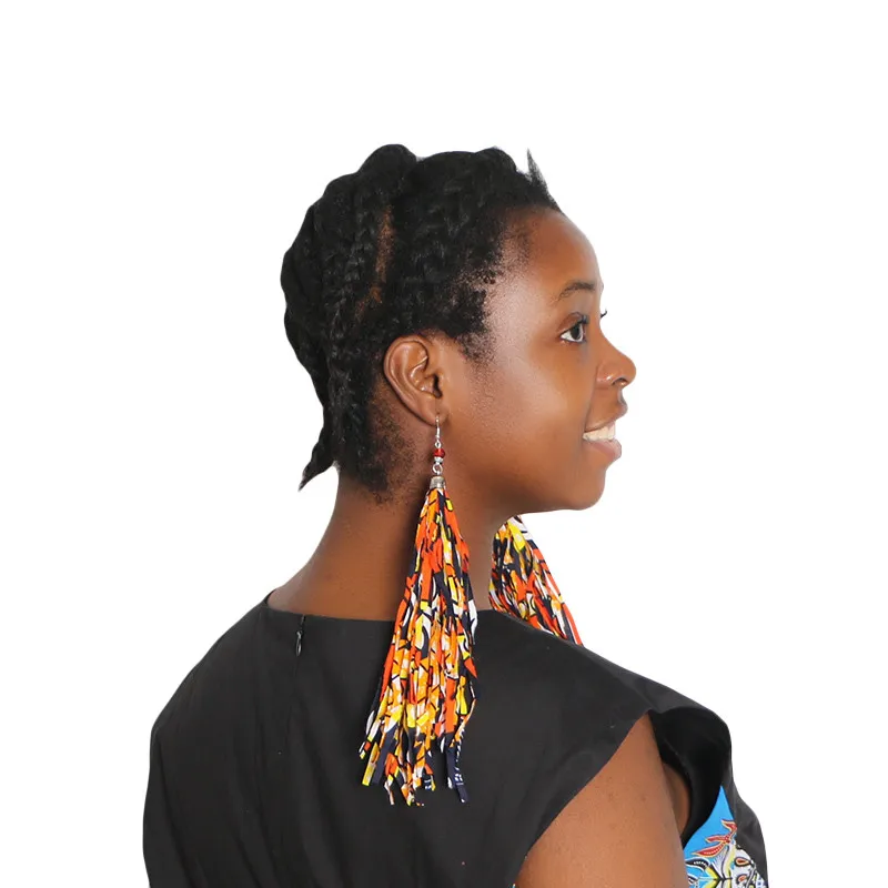 Fabric Handmade Boho African Triballatest Fashion Fancy Drop Long Earrings with Tassel WYB129