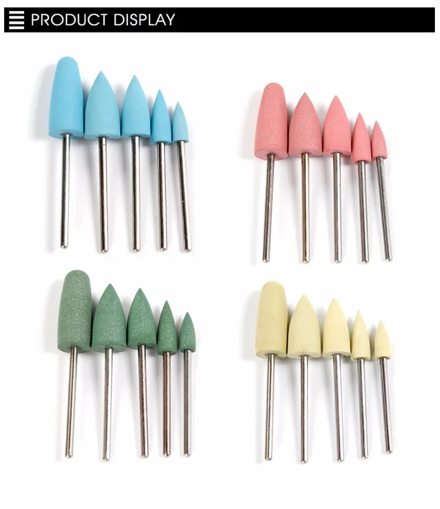 Silicone Manicure Nail Drill Bits Round Pointed Head Cutter Polishing Grinder Nail Art Smoothing Polisher Buffer Tools