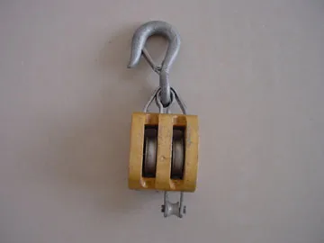 Nautical Wooden Pulley snatch block regular double with hook