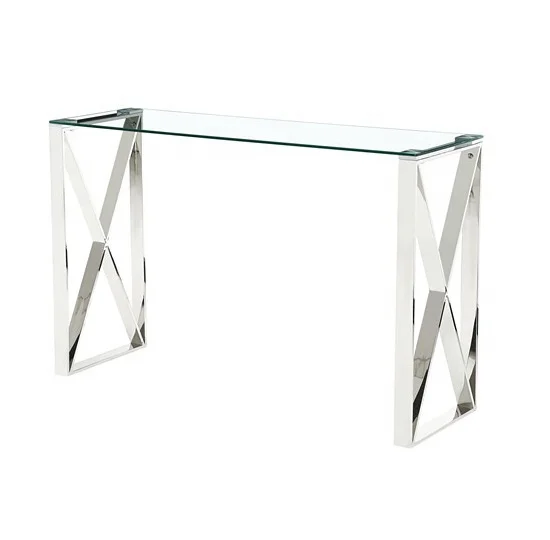 bazhou factory wholesale corner table 201 stainless steel mirrored  chromed white console table hall table