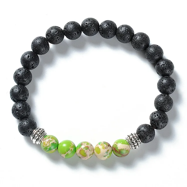 F82 Natural Gemstone Bead Healing  lava rock Homme Chakra Square Bangle Rosary Aromatherapy Wood Beads Men Bracelet Stone