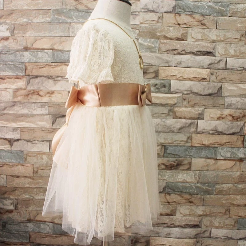 summer knee length white zipper girls bow princess fancy dress children kids clothing dress