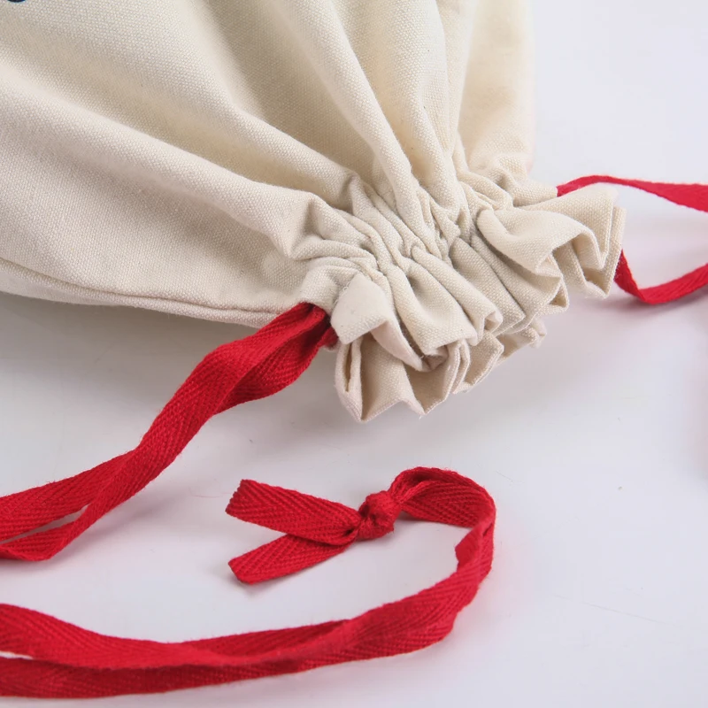 OEM standard customized size christmas cotton canvas drawstring tote santa sack gift bag