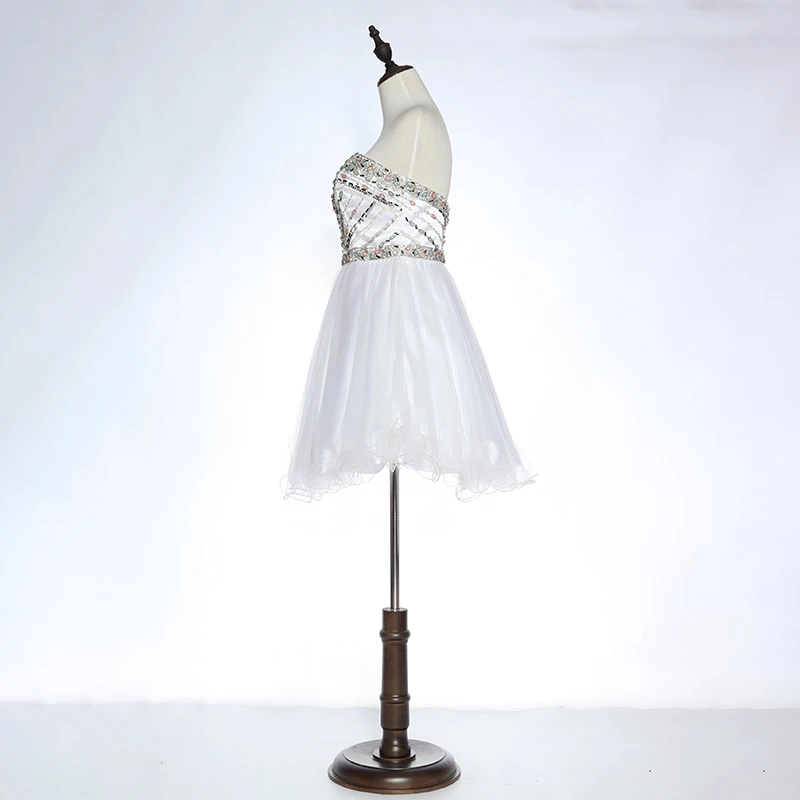 Sweetheart lace edge crystal beaded women party dresses white short prom dress