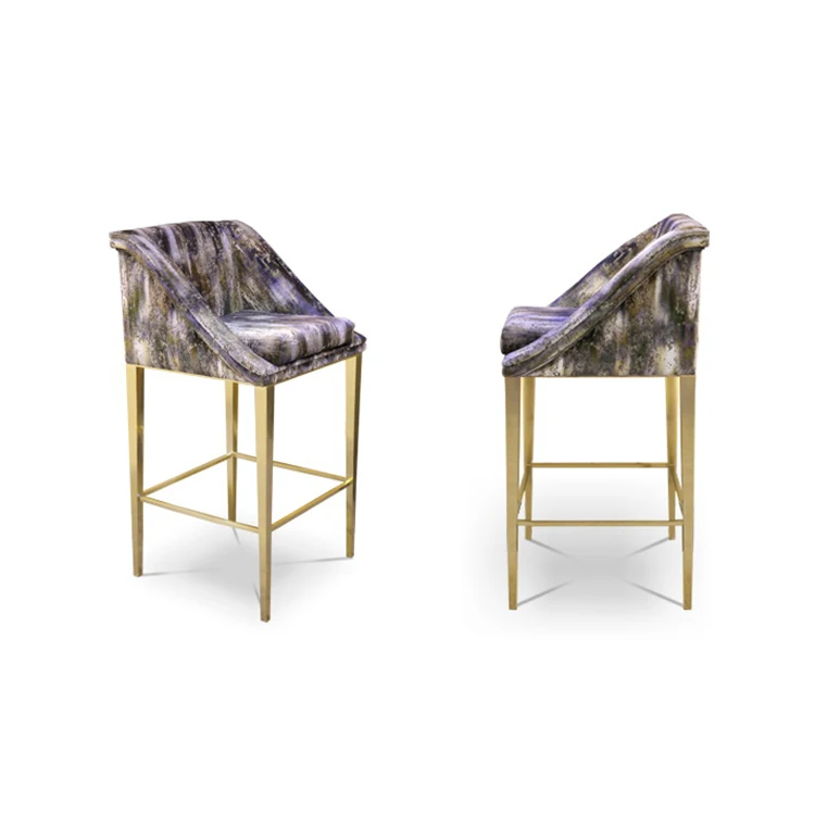 New Design Footrest Metal Base Modern Stool Velvet bar Chair Gold Barstools