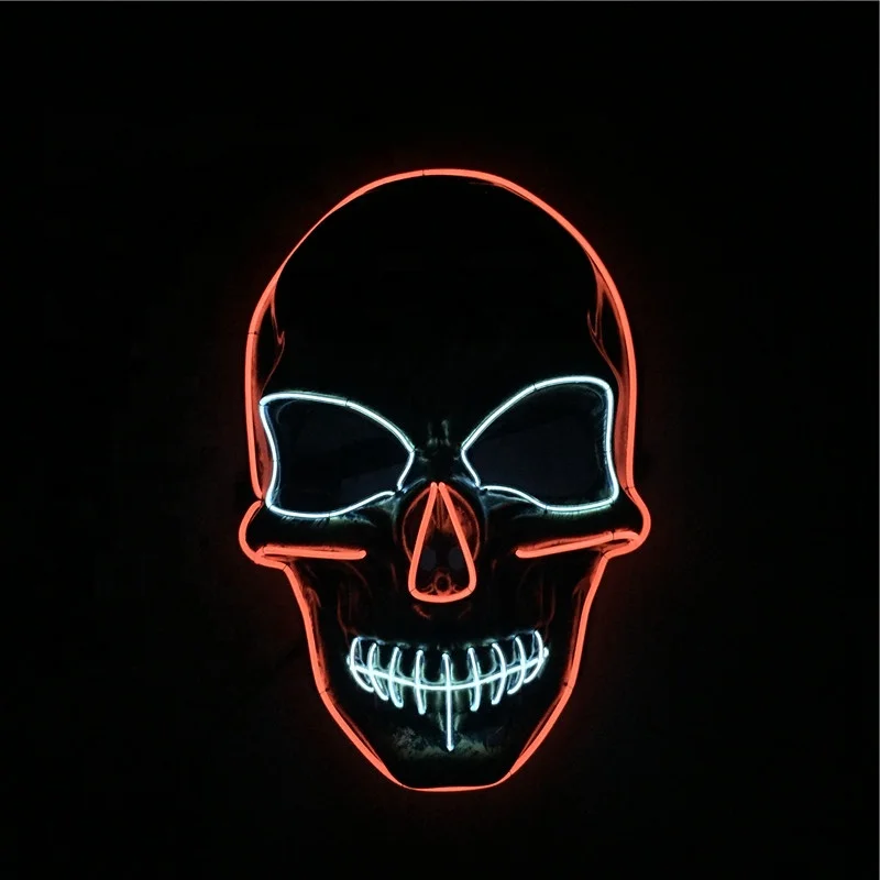 El Wire Neon Nightlife Light Up Scary Death Skulling Mask Skeleton Mask