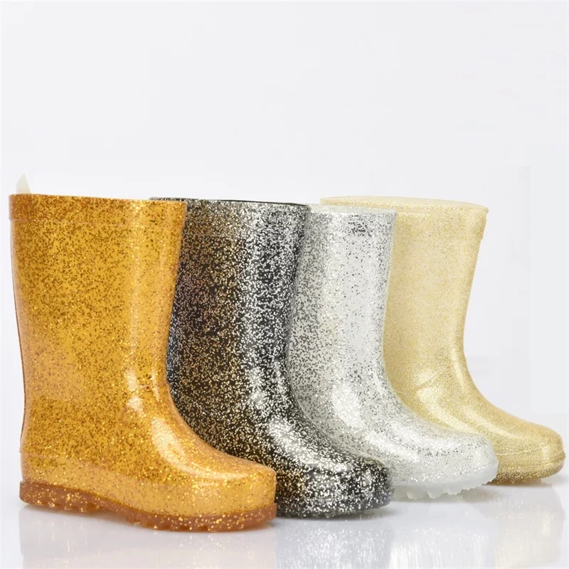 Customized New Style Hot Selling Waterproof Kids Fashionable Transparent Glitter PVC Children Rain Boots