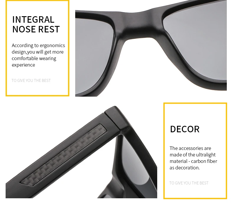 JHeyewear UV400 Square Black Mens Women Plastic Polarized Carbon Fiber Sun Glasses Sunglasses 2019