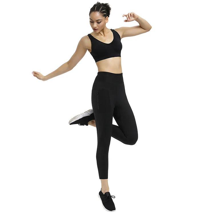 Custom Logo Women High Waist Yoga Neoprene Pants Leggings Fitness Waist Trimmer Control Swear Slimming Pants With Pocket