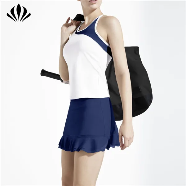 Китайская Фабрика треники, спортивный костюм на от 4 Способ strech теннис костюм с платье без рукавов с глубоким вырезом и tantop и встроенные эластичные шорты с эластичной резинкой на талии юбка