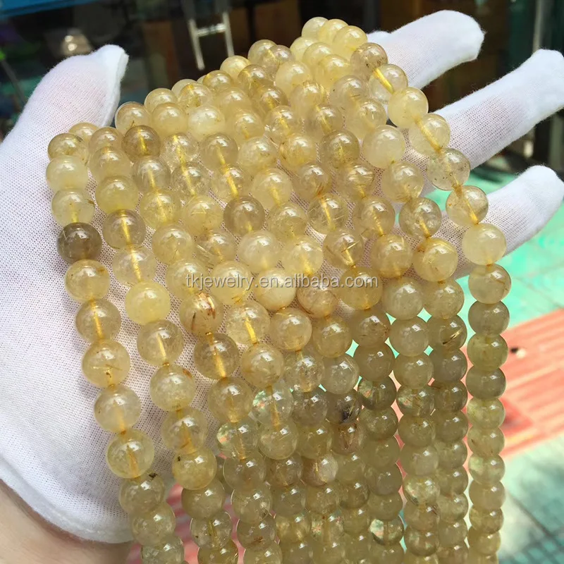 High Quality Natural Hair Crystal Beads With Rutilated Quartz loose Beads for bracelet jewelry Making