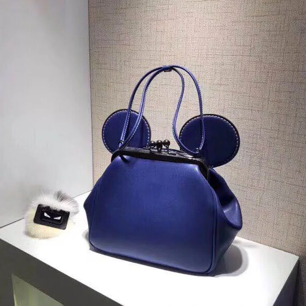 Mickey Ear Clamp Bag Girl Shoulder Bag Handbag Cartoon Lovely Genuine Leather Bag