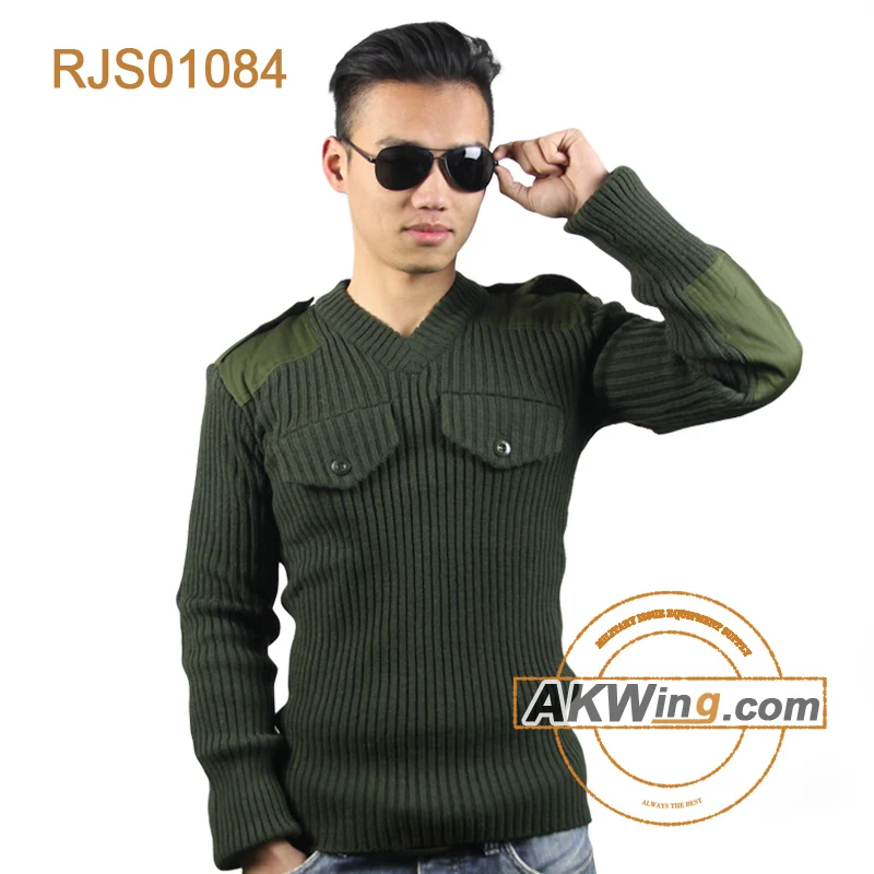 Olive Green Military Wool Knit Police Sweater Pullover Army Tactical Commando Sweater