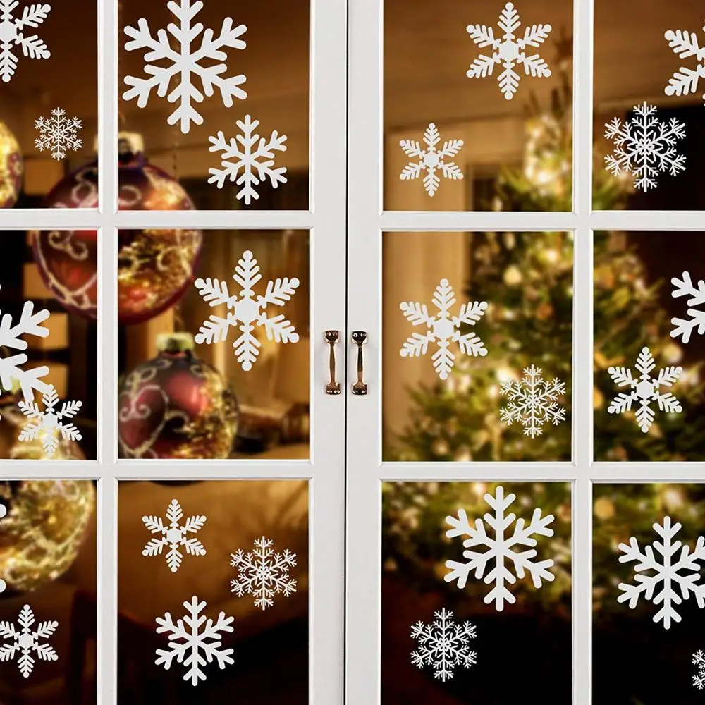 Christmas Decoration Snowflake Window Clings Glueless PVC Wall Stickers for Windows Glasses