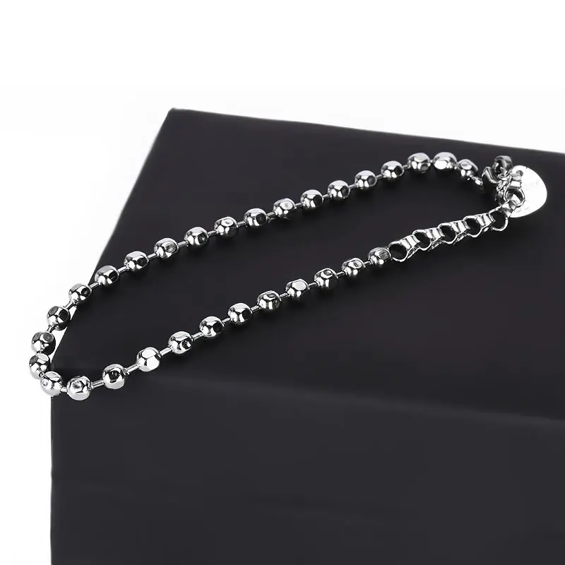 Wholesale Pure Titanium Charm Ball Bead Link Chain Bracelets