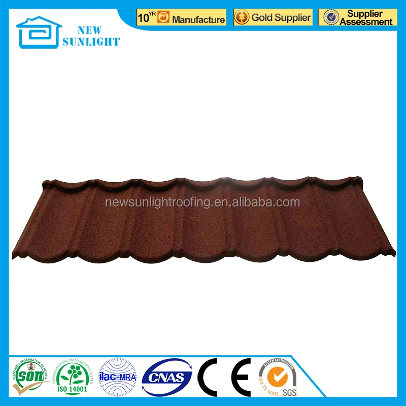 Burundi Comoros Djibouti Spanish Red Color Roofing Tile for Villa  Stone Coated Roof Sheet / Metal Building Material Price