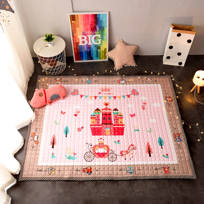Оптовая продажа, мультяшный толстый хлопковый стеганый детский коврик, экологически чистый хлопковый детский игровой коврик для ползания