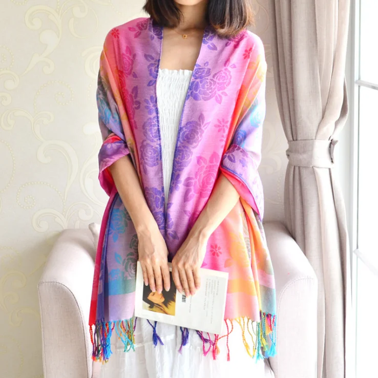 Хлопок полиэстер красочные Cappa Пейсли с четырех сторон цветок палантин свадебные/вечерние накидки шаль