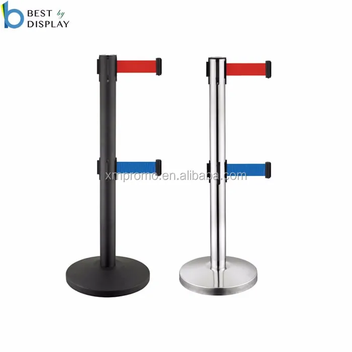 Dual Line Retractable Belt Queue Barrier Stand / Retractable Belt Stanchion