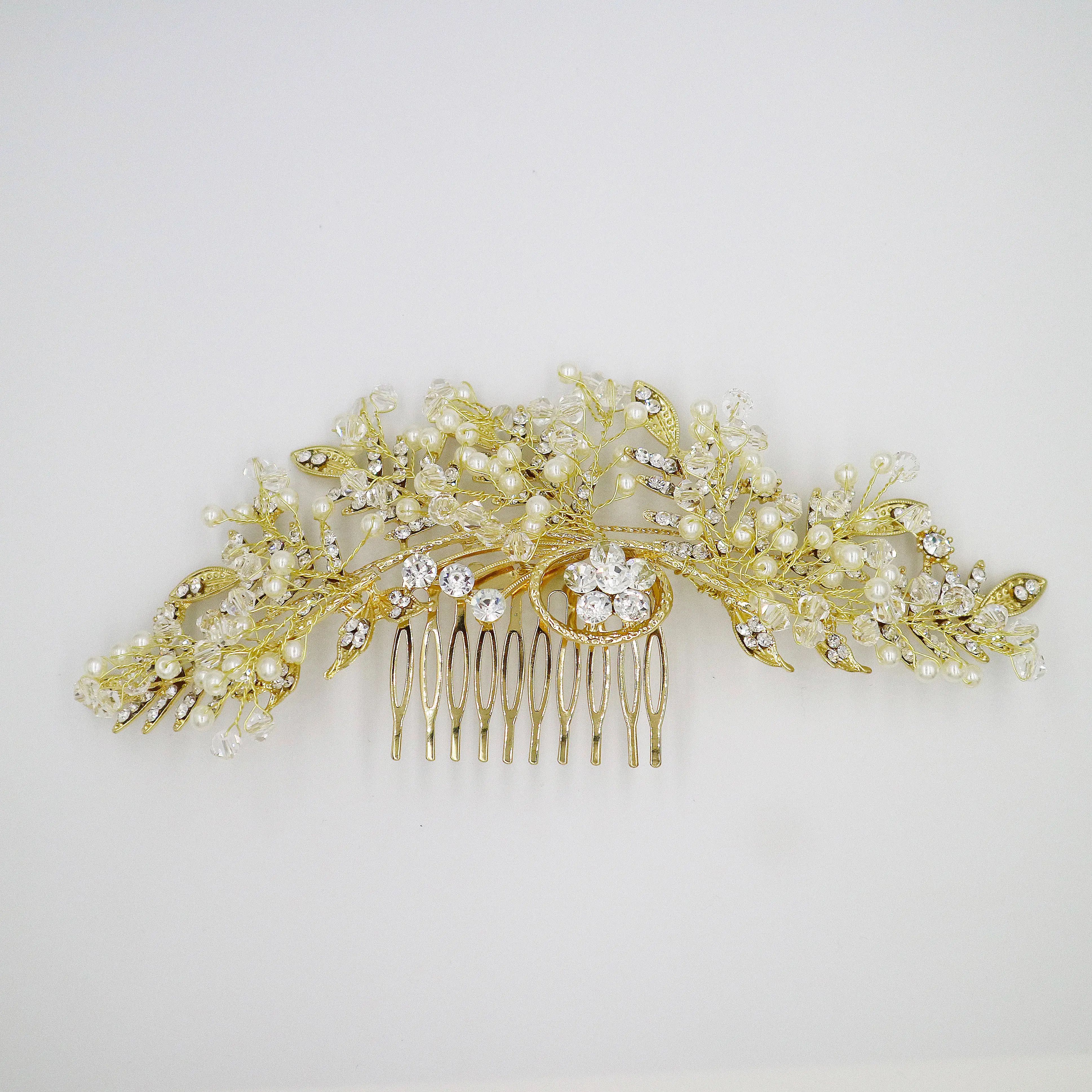 Bridal handmade hair accessories pearl crystal bridal hair headdress wedding bride hair vine gold combs for women