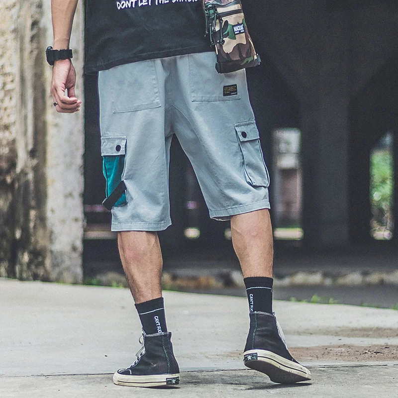 
Low MOQ summer color matching mens cargo pants with side pockets 