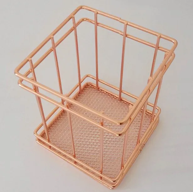 Metal pen holder rose gold logo square pen organizer and markers
