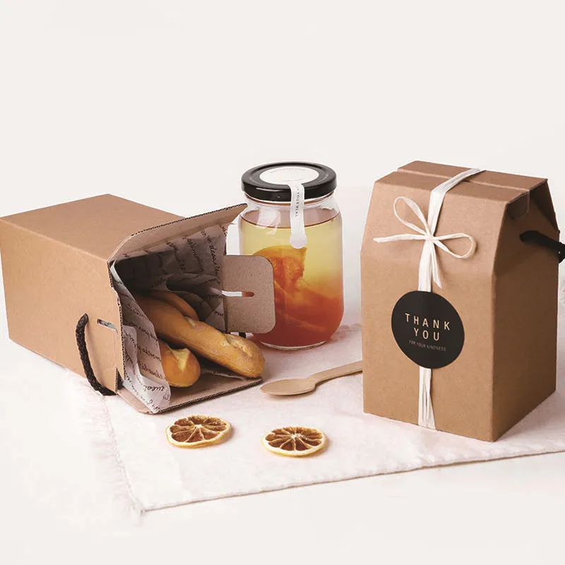 Custom Food Product Kraft Paper Packaging Corrugated Cardboard Wine Carton Gift tea and french bread unique Box With rope Handle