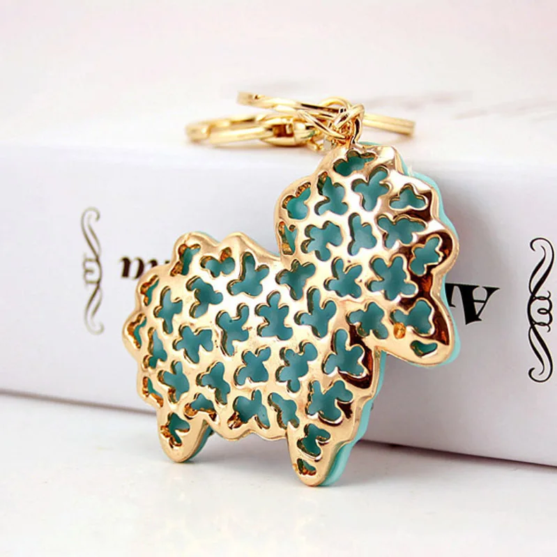 Cute Lovely Zodiac Sheep Keychain Opal Resin Rhinestone Crystal Lamb Key Ring Purse Bag Car Trinket Women Animal Jewelry Gift