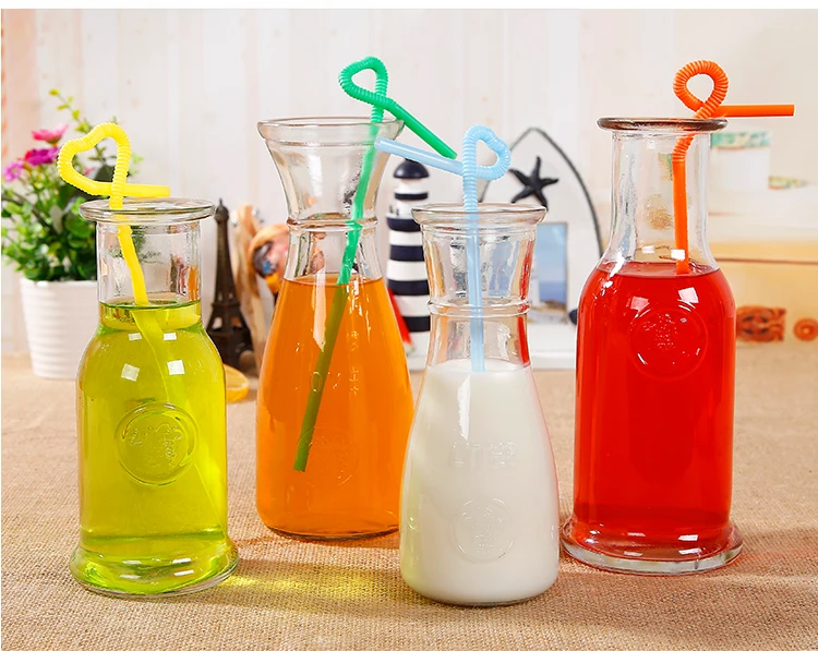 Empty Glass Drink Juice Bottle 350Ml 500Ml Beverage Drinking Water Bottles With Rope Gift Cups