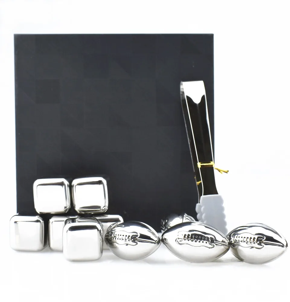 American Football Shaped  Chilling Rocks/ Stainless Steel Reusable Ice Cubes for Cooling Wine Drinks Beverage