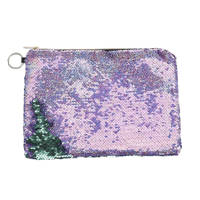 Фиолетовая вечерняя сумка-конверт с блестками в виде русалки, сияющая Сумочка для макияжа на молнии, сумочка, косметичка, клатч с блестками, косметички