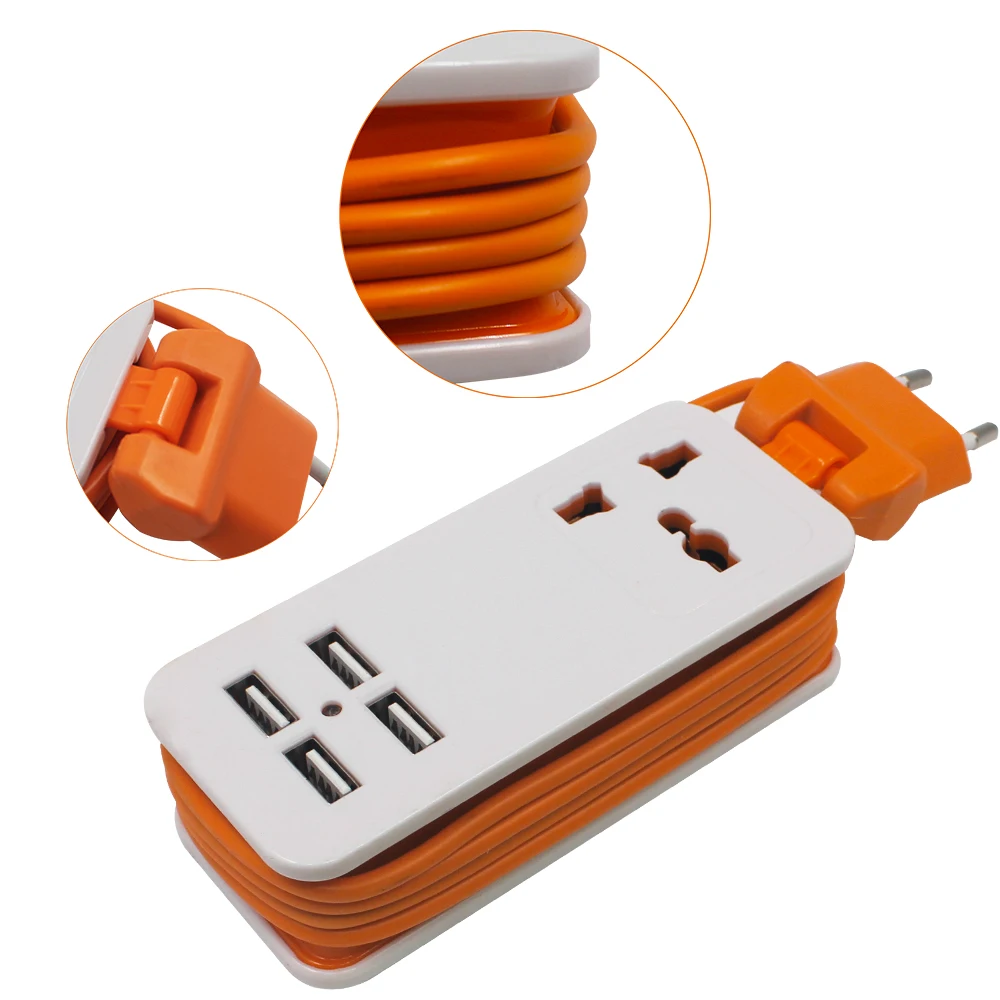 Путешествия сетевой фильтр с 1 универсальных розеток 4 USB Выходная мощность пропилен-каучука прокладки с USB портативное зарядное устройство