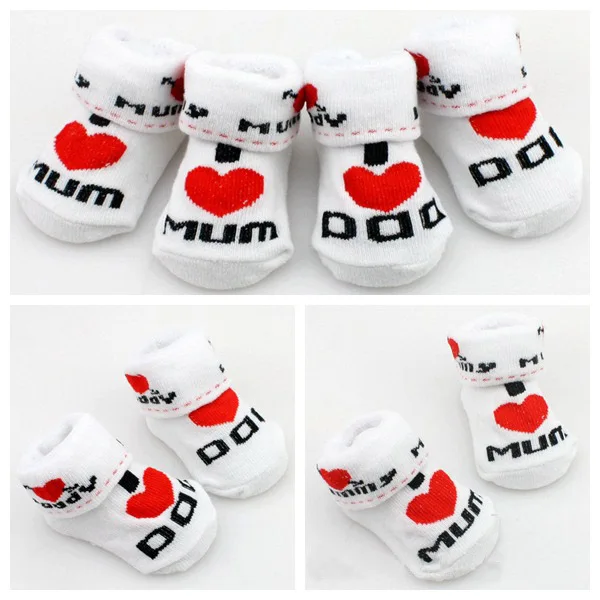 100 cotton Baby socks slip resistant floor socks love dad love mum cartoon kids socks for