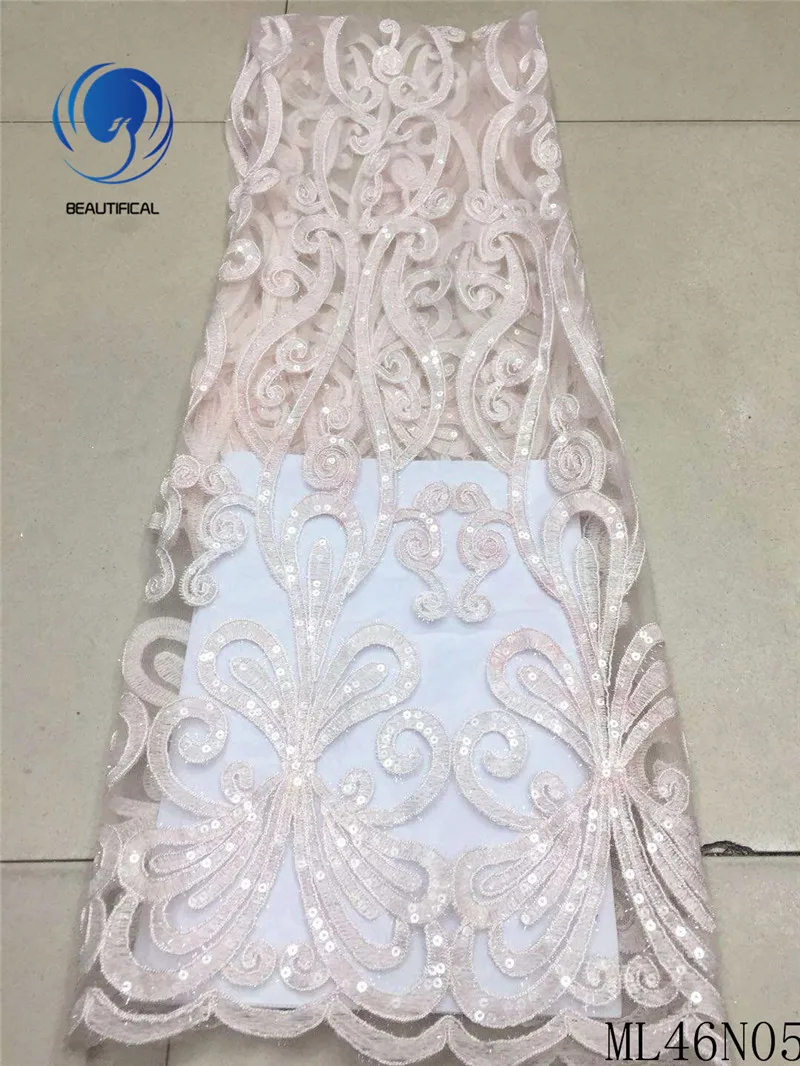 Beautifical gold sequins lace 2019 lace fabrics nigerian dresses french tulle lace 5 yards ML46N05