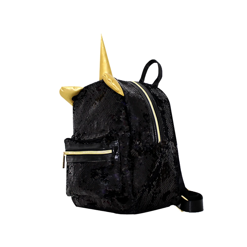 Wholesale black fashion sequins Student unicorn design school backpack women ladies for girl