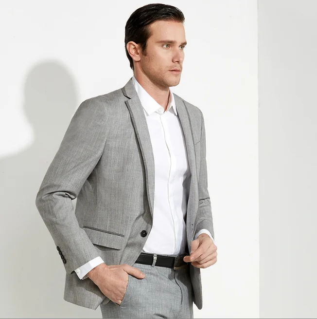 China men suit factory wool blended blazer men slim casual fabric grey coat pant men suit