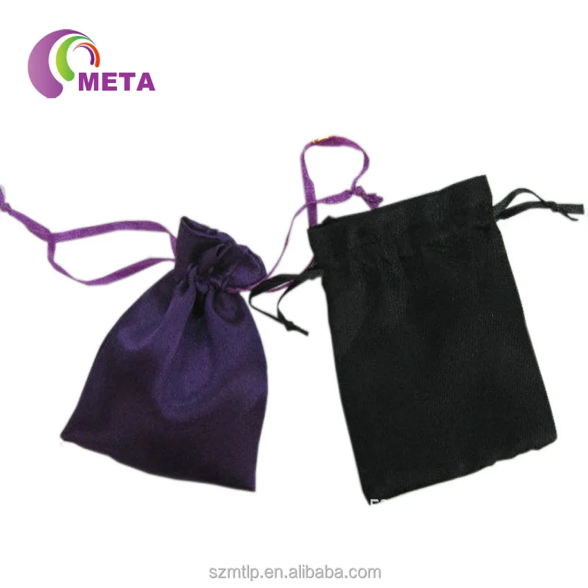 Wholesale custom black satin hair drawstring packaging bags