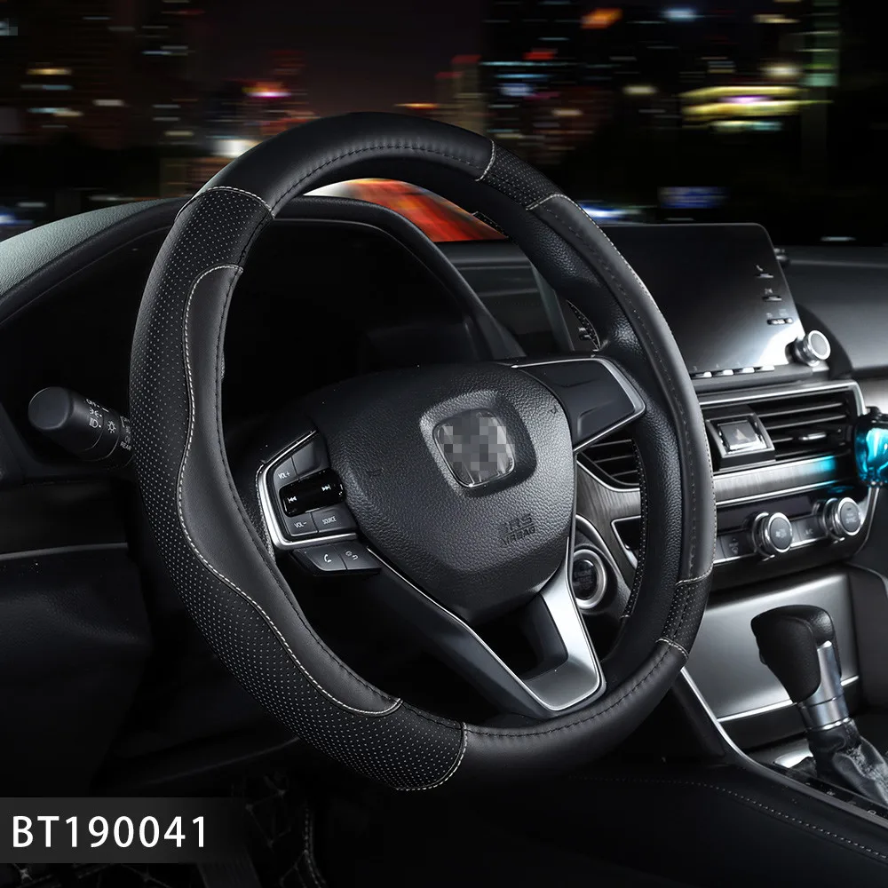 
PU Leather Custom Logo Steering Wheel Cover For Cars Honda Fit Accessories Manufacturer 