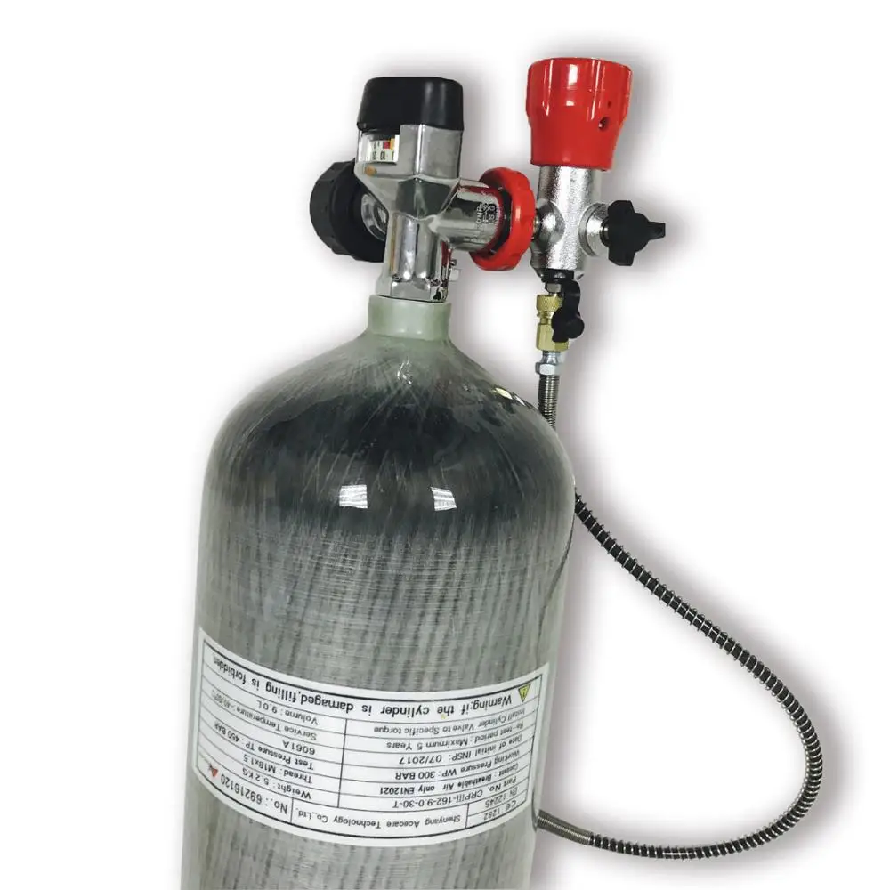 wholesale 9L CE 300bar 4500psi Carbon fiber cylinder for Paintball PCP Hpa Tank with Gauge Valve and Filling Station