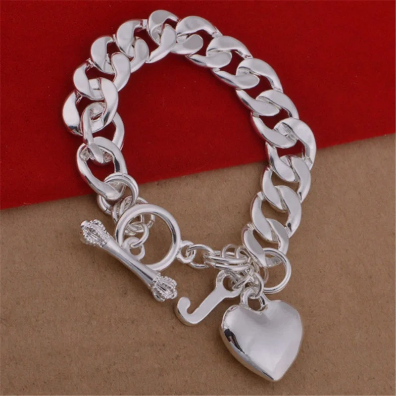 heart pattern korean thai 925 italian silver bracelet