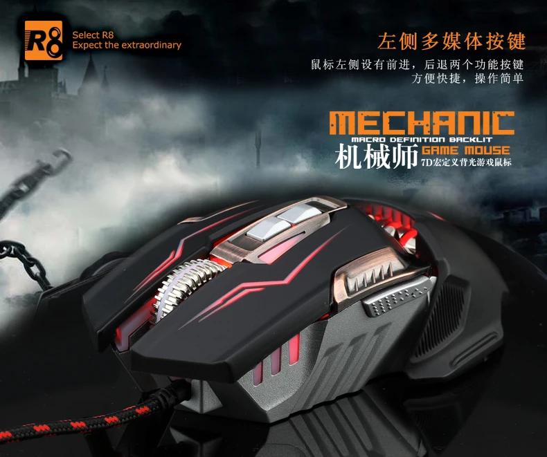 R8 7D Global Hot Sale OEM USB Optical Ergonomics Wired Computer Gaming Mouse with Colorful Led Light